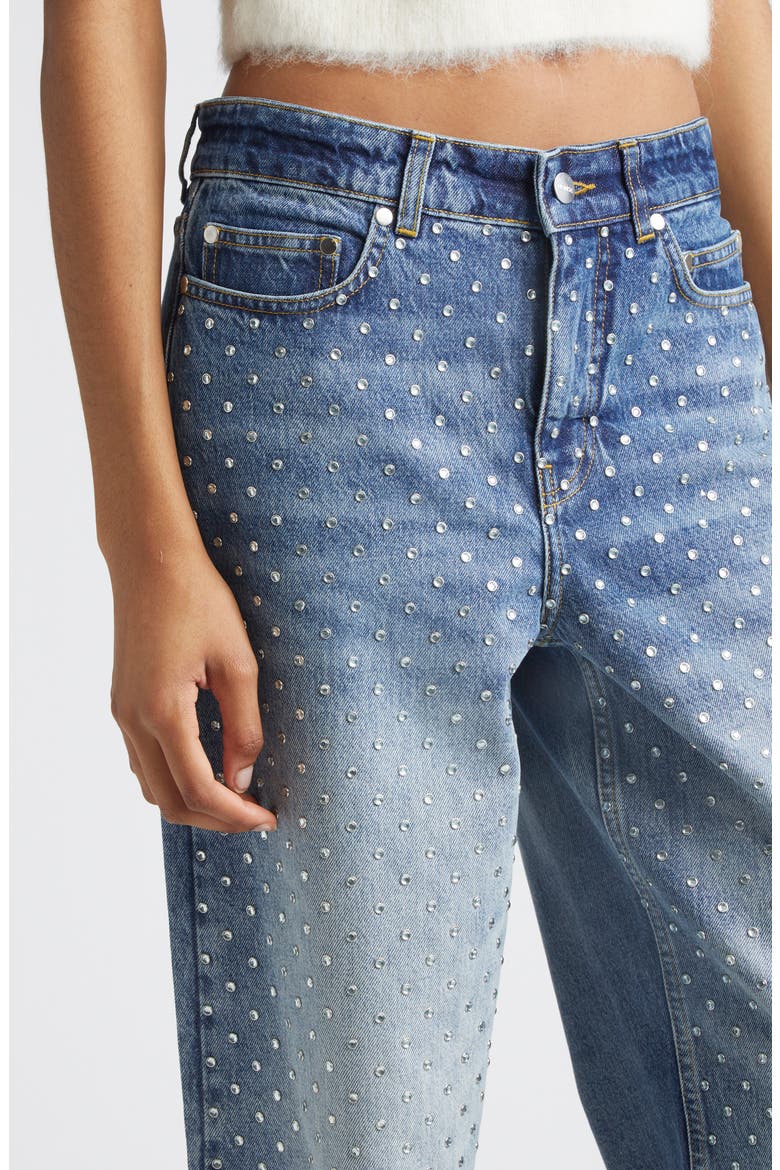 Crystal Embelished Wide Leg Jeans, Alternate, color, INDIGO