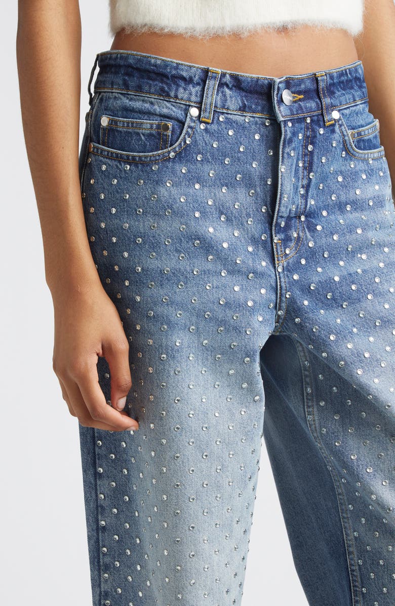 MONSE Crystal Embelished Wide Leg Jeans, Alternate, color, Indigo