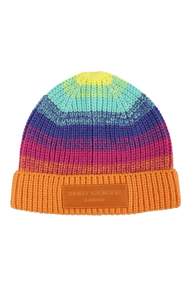 Rainbow Stripe Chunky Knit Cuff Beanie, Main, color, CLASSIC RAINBOW
