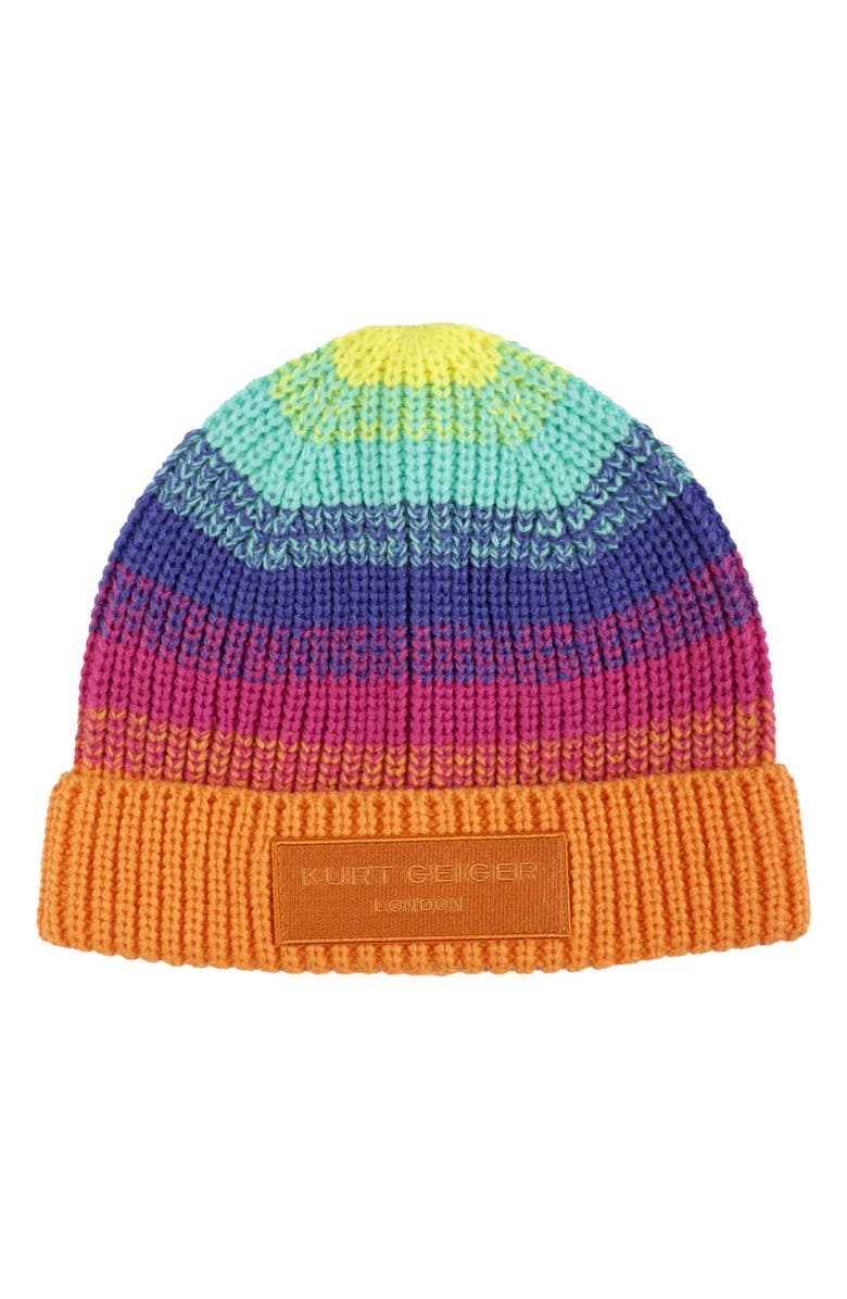 Kurt Geiger London Rainbow Stripe Chunky Knit Cuff Beanie, Main, color,