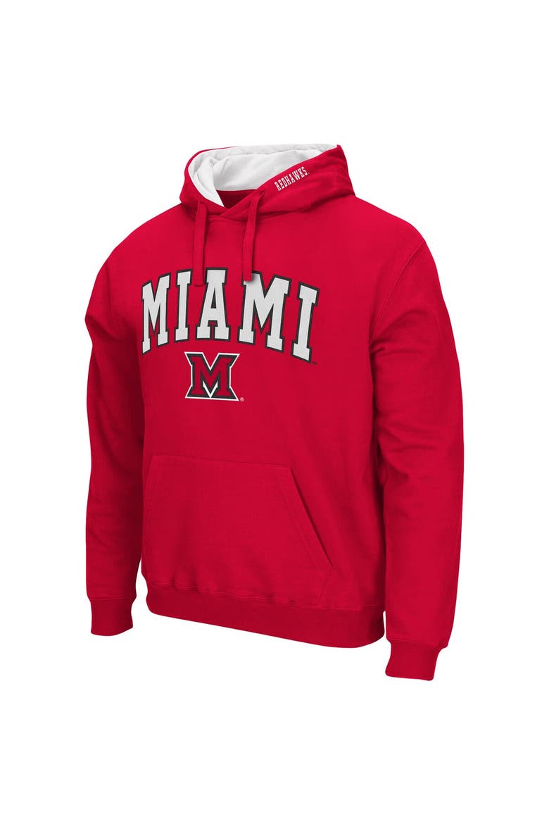 Men's Colosseum Red Miami University RedHawks Arch and Logo Pullover Hoodie, Alternate, color, Red