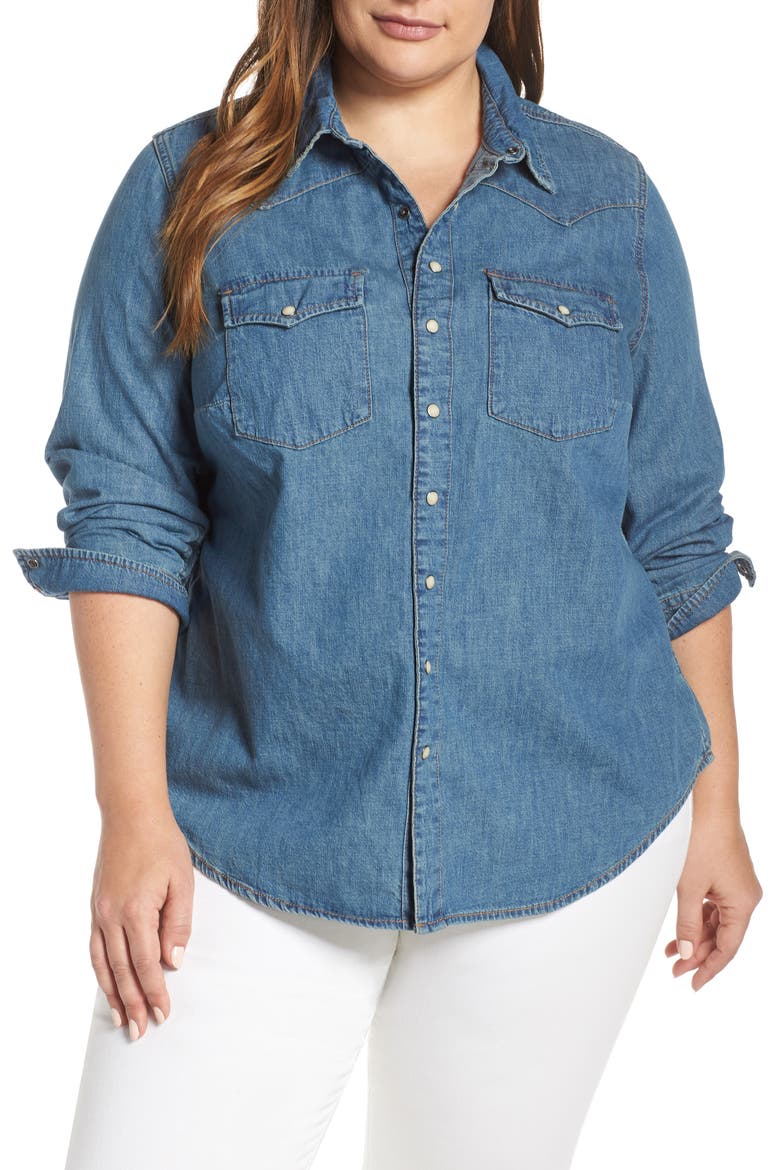 Chambray Western Shirt, Main, color, CLAY