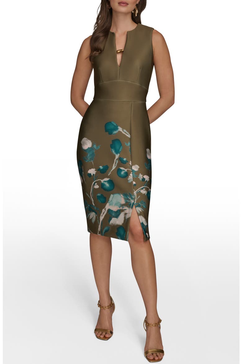 Floral Print Sleeveless Sheath Dress, Main, color, ANTIQUE GREEN