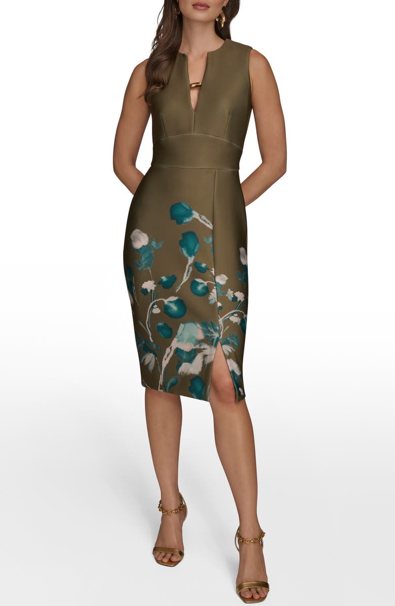 Donna Karan New York Floral Print Sleeveless Sheath Dress, Main, color, Antique Green