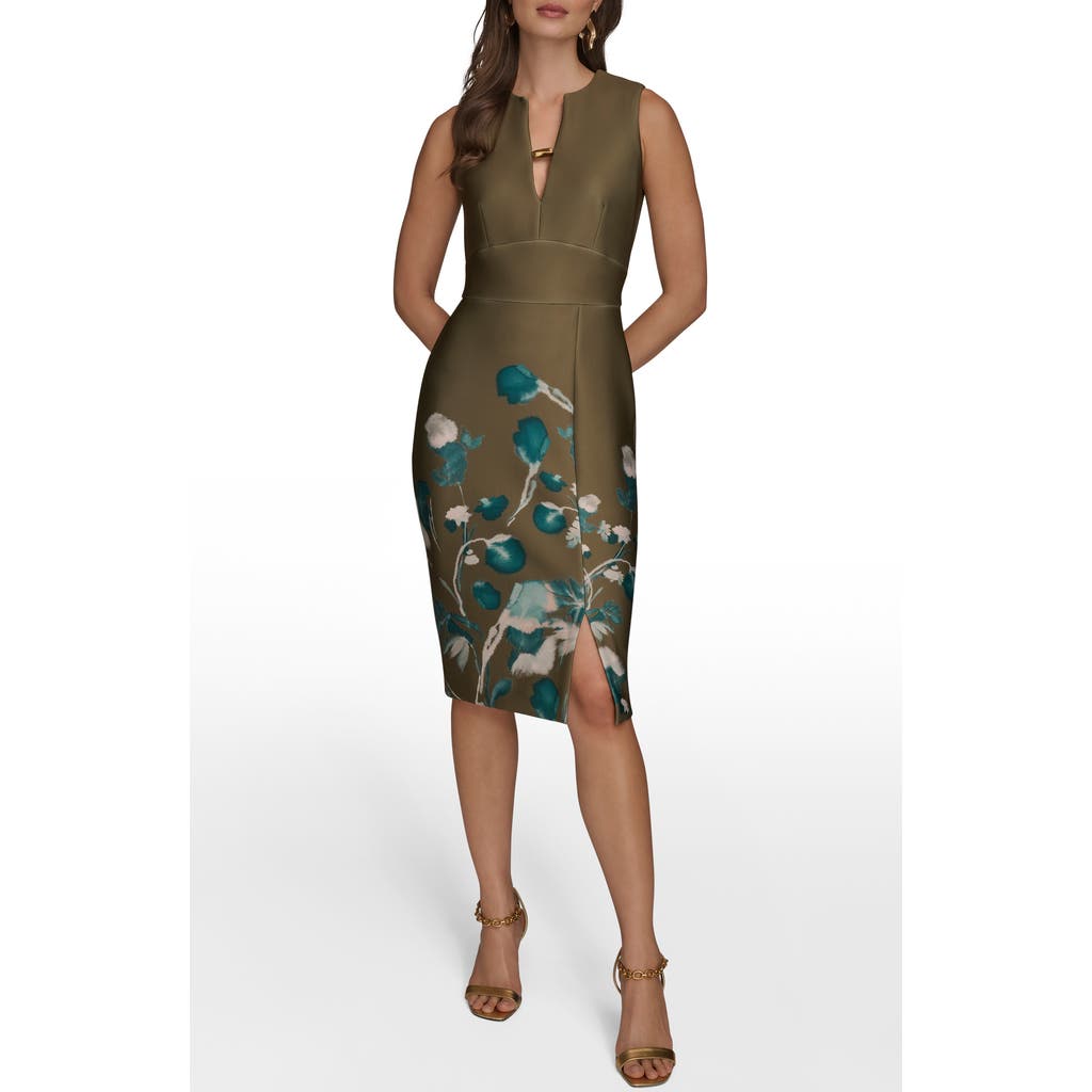 Donna Karan New York Floral Print Sleeveless Sheath Dress In Green