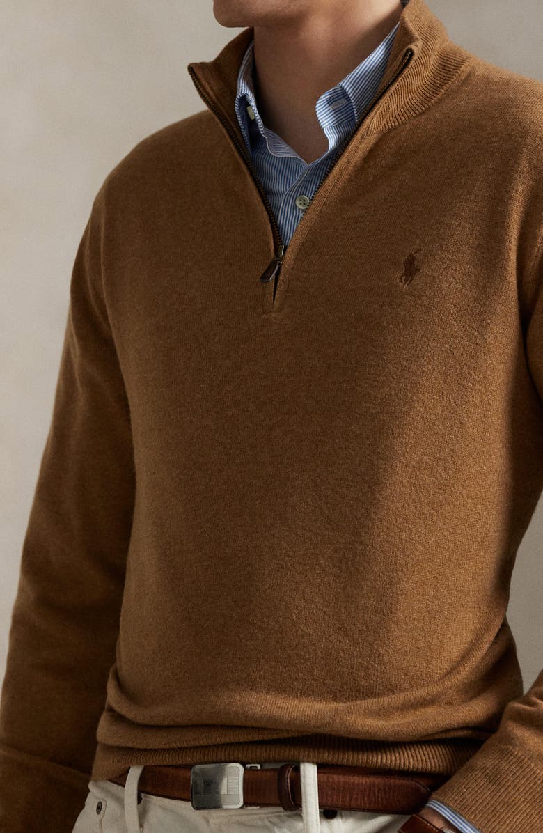 Polo Ralph Lauren Regular Fit Wool Quarter Zip Sweater, Alternate, color, Latte Brown Heather
