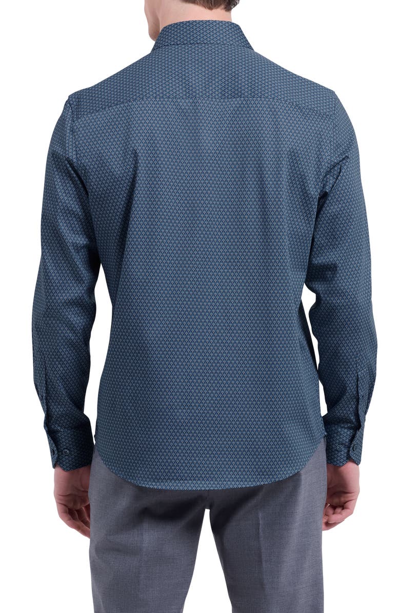 Bugatchi Julian Shaped Fit Shell Print Stretch Cotton Button-Up Shirt, Alternate, color, Teal