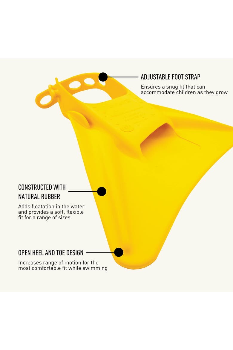Fishtail 2 Swim Fins for Toddlers and Kids Builds Water Confidence Soft Rubber Fit Float Assist, Alternate, color, Yellow