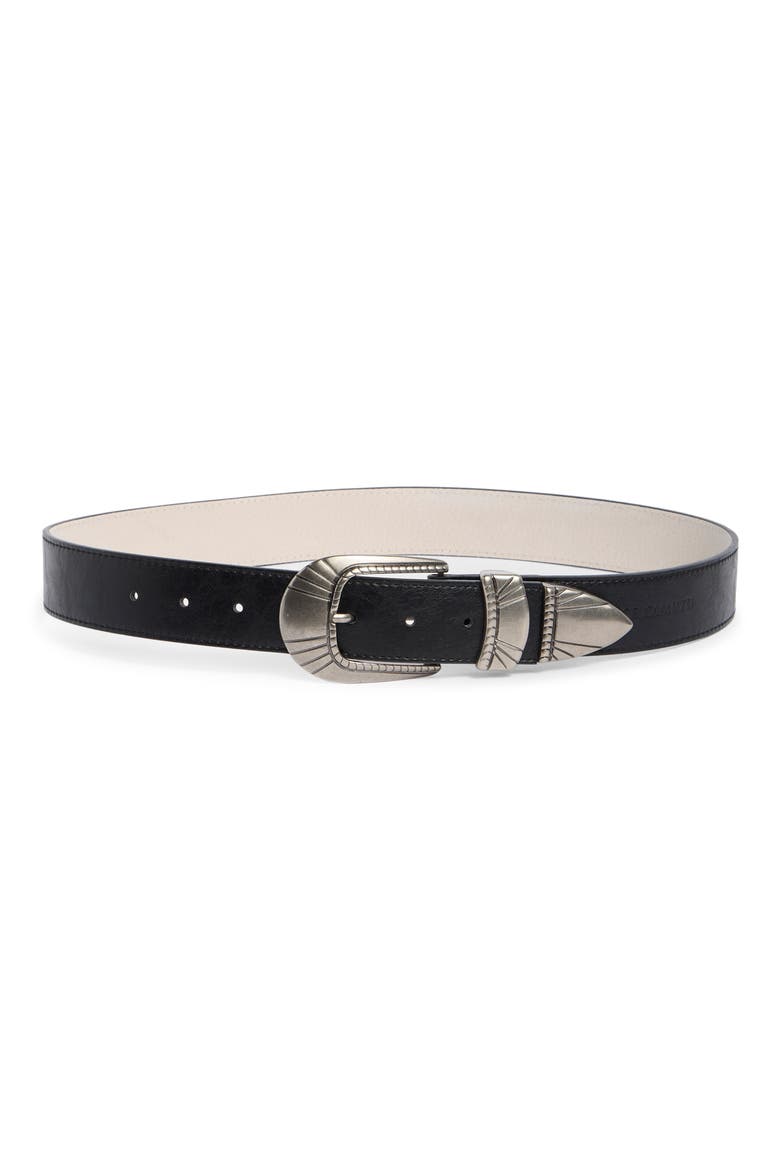 Etched Metal Leather Belt, Main, color, BLACK