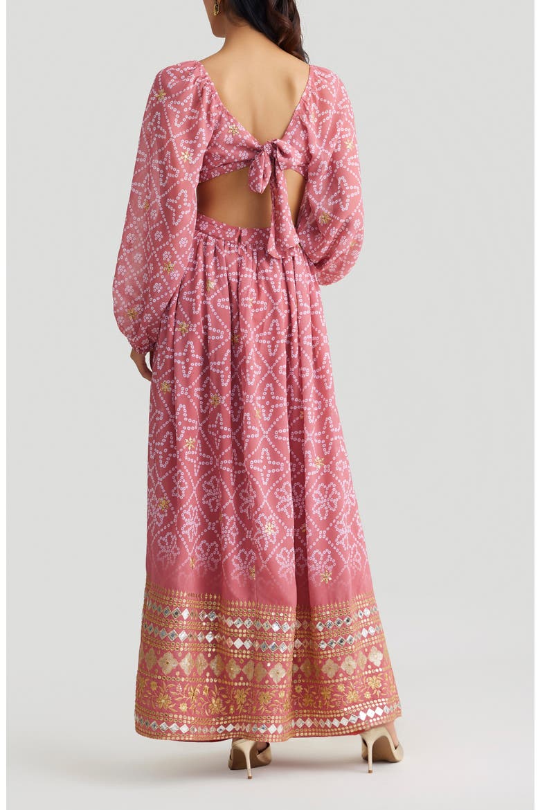 Eden Beaded Bandhani Print Long Sleeve Maxi Dress, Alternate, color, PINK