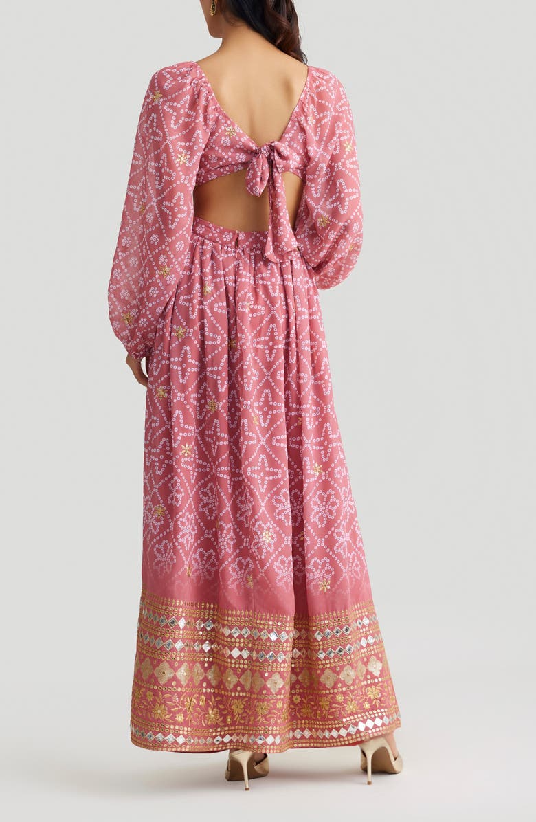 holiCHIC Eden Beaded Bandhani Print Long Sleeve Maxi Dress, Alternate, color, Pink