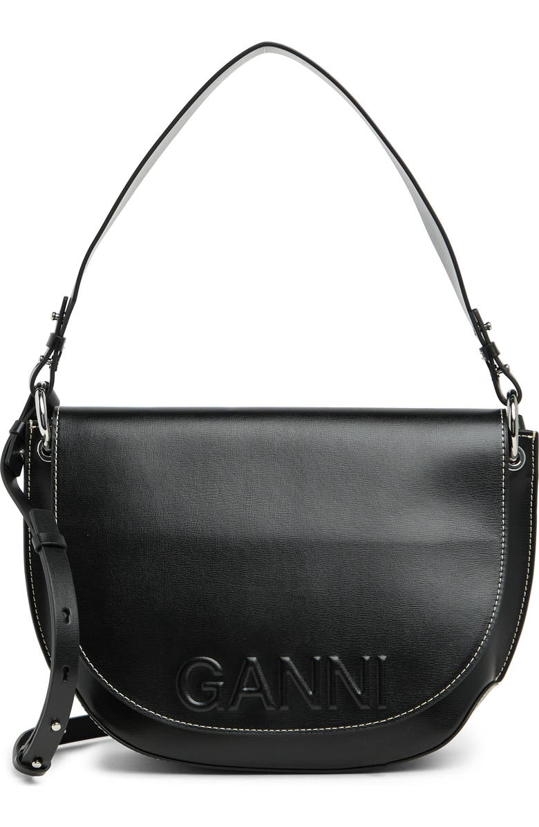 Ganni Banner Large Leather Saddle Bag, Main, color,