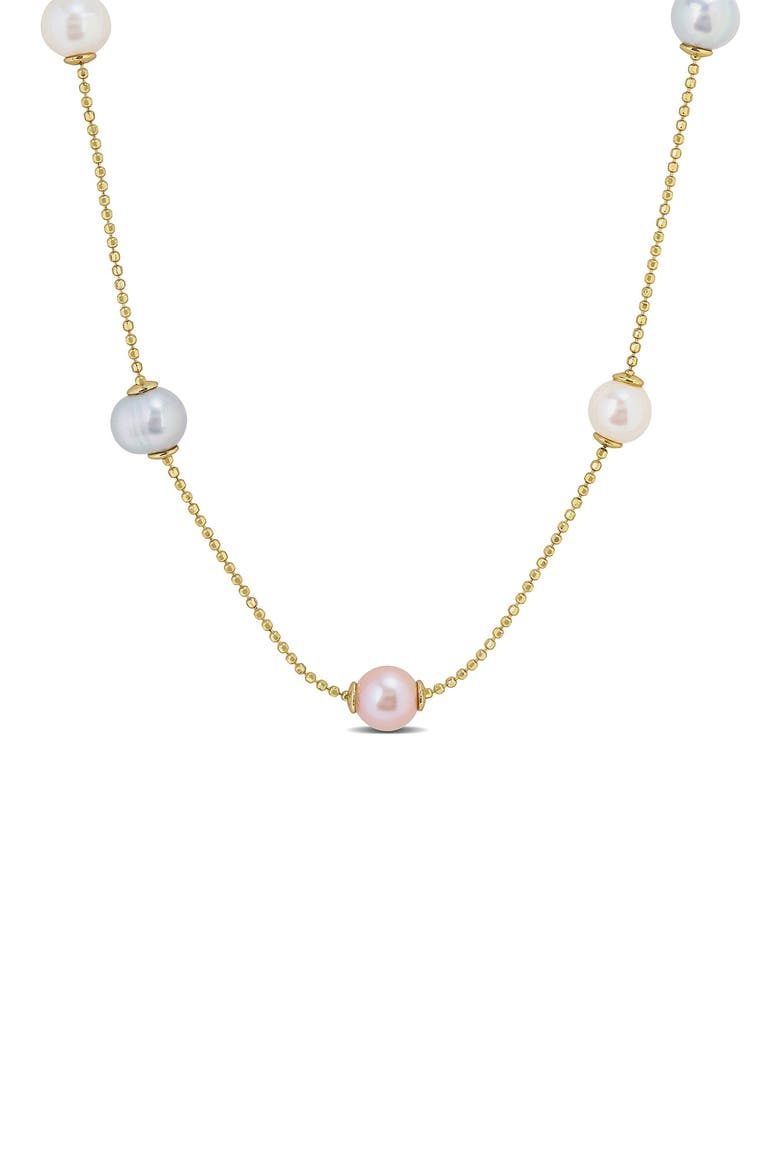 Cultured Pearl Station Necklace, Alternate, color, GOLD