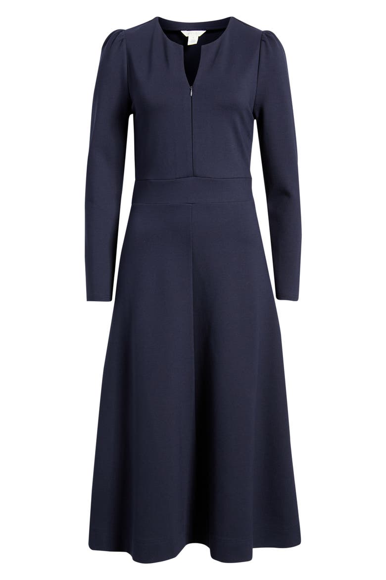 Half-Zip Long Sleeve Ponte Midi Dress, Alternate, color, NAVY NIGHT