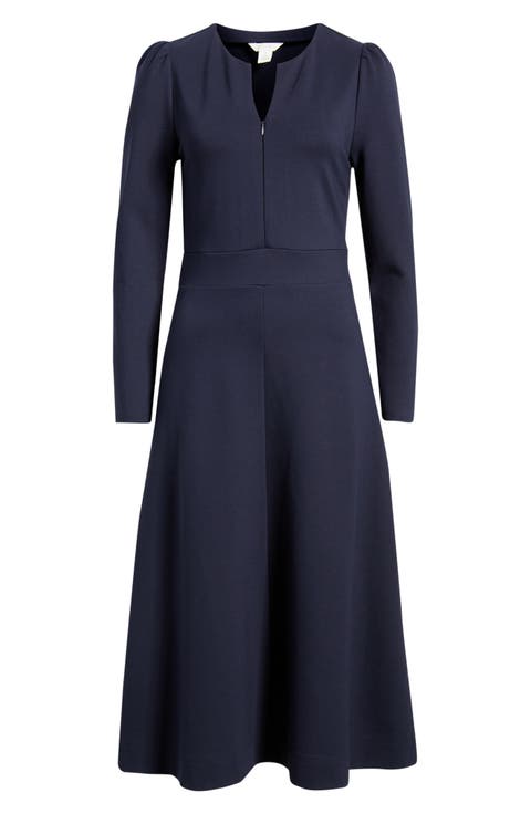 Half-Zip Long Sleeve Ponte Midi Dress