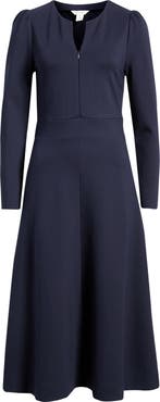 Caslon® Half-Zip Long Sleeve Ponte Midi Dress