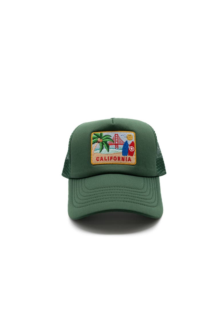 California Postcard Trucker Hat - Adult, Main, color, Dark Green