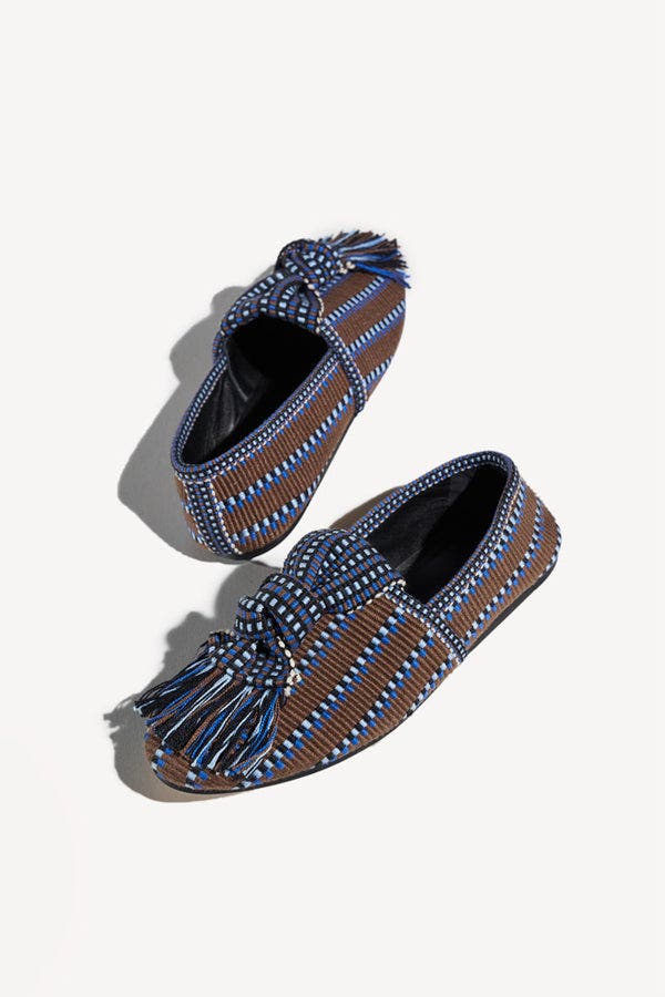 Valeria Knot-Detail Handwoven Fabric Loafer, Alternate, color, Choco Blue