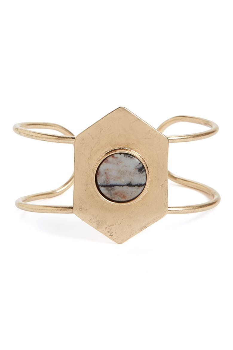 Deco Stone Cuff, Main, color, ANTIQUE GOLD