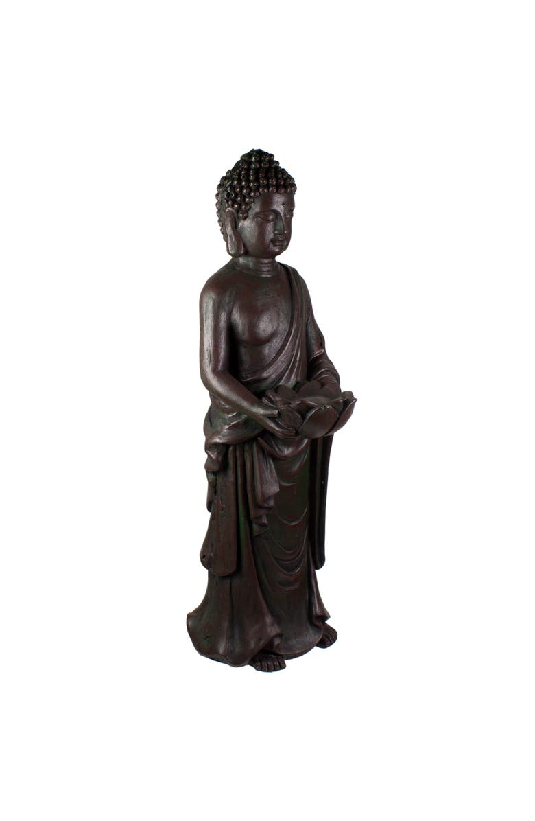 Northlight 19.5" Gray Standing Buddha with Lotus Outdoor Garden Statue, Alternate, color, Gray