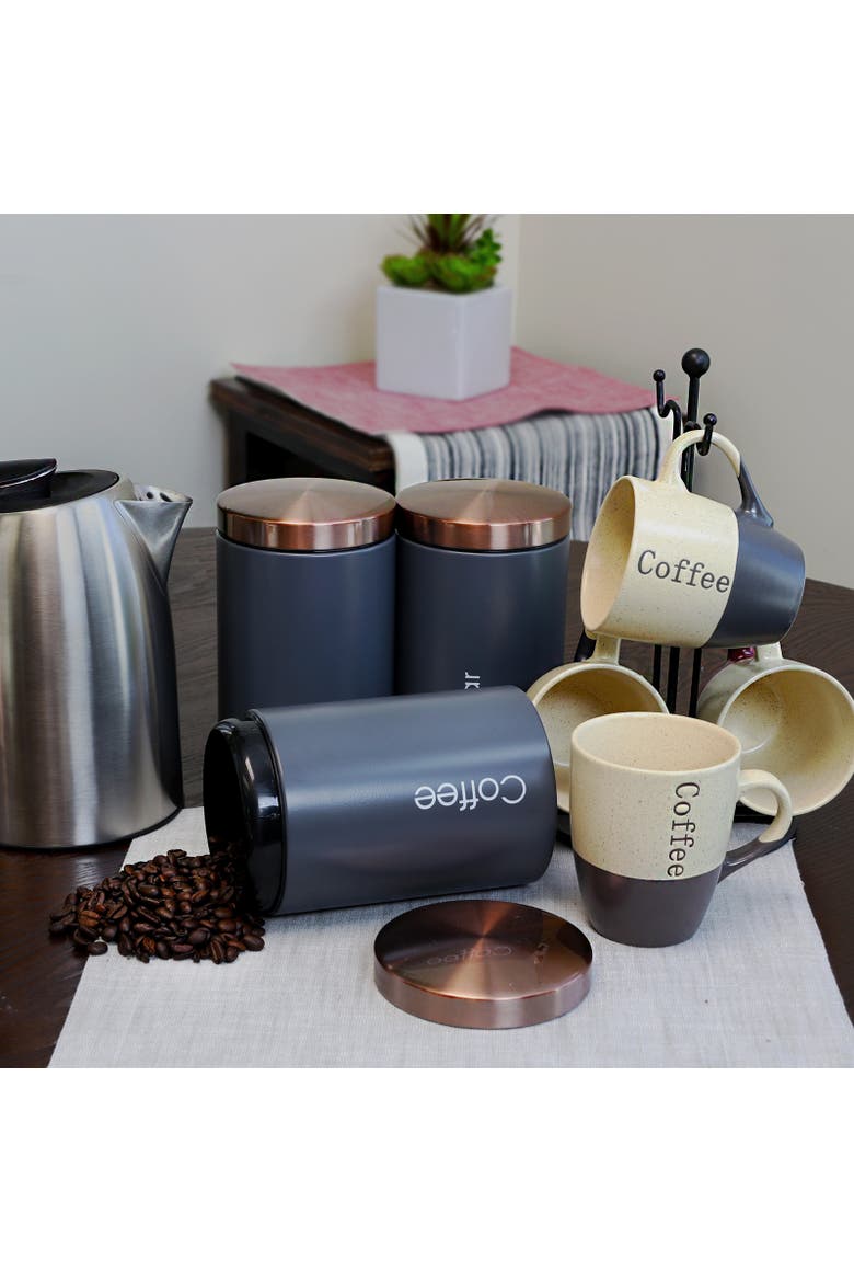 Essential Kitchen Storage 3 Piece Sugar, Coffee and Tea Canister Set, Alternate, color, Gray