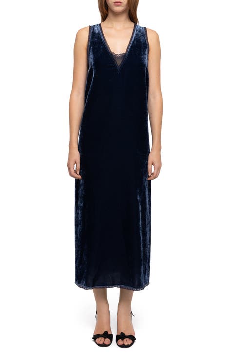 Renzo Lace Detail Velvet Dress