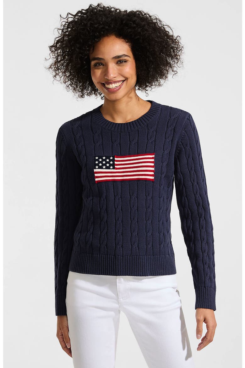 American Flag Drifter Cable Sweater, Main, color, Flag/Faded Navy