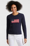 Lands' End American Flag Drifter Cable Sweater