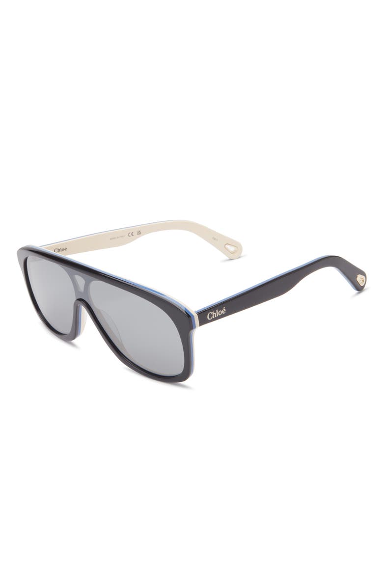 Chloé 99mm Fashion Shield Sunglasses, Alternate, color, Black Black Silver