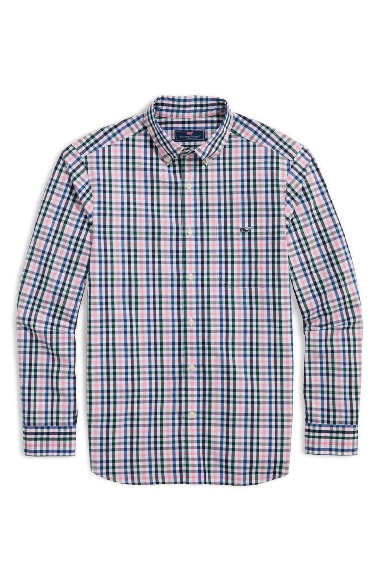 vineyard vines Classic Fit Tattersall Poplin Button-Down Shirt, Main, color, Palm Beach