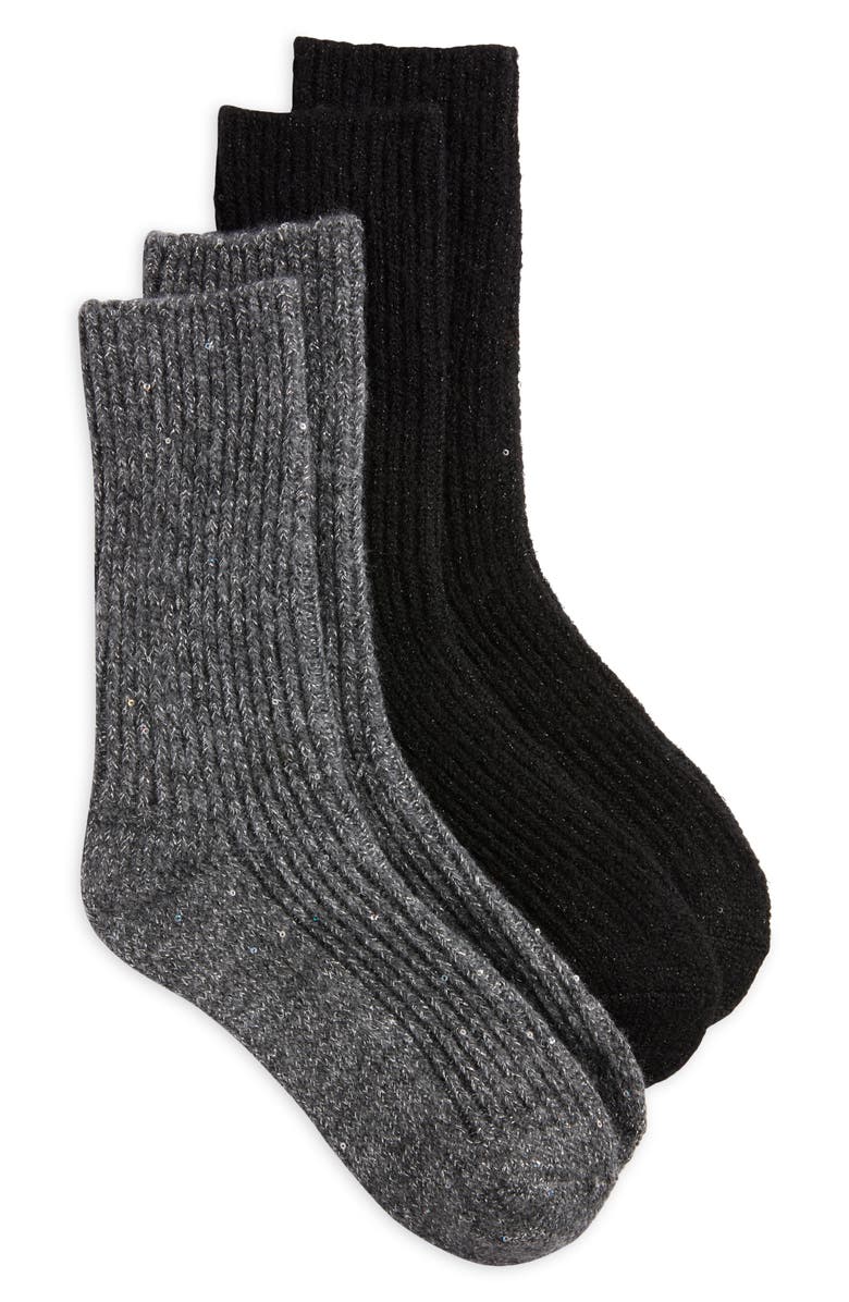 Hue Assorted 2-Pack Metallic Sequin Rib Crew Socks, Main, color,