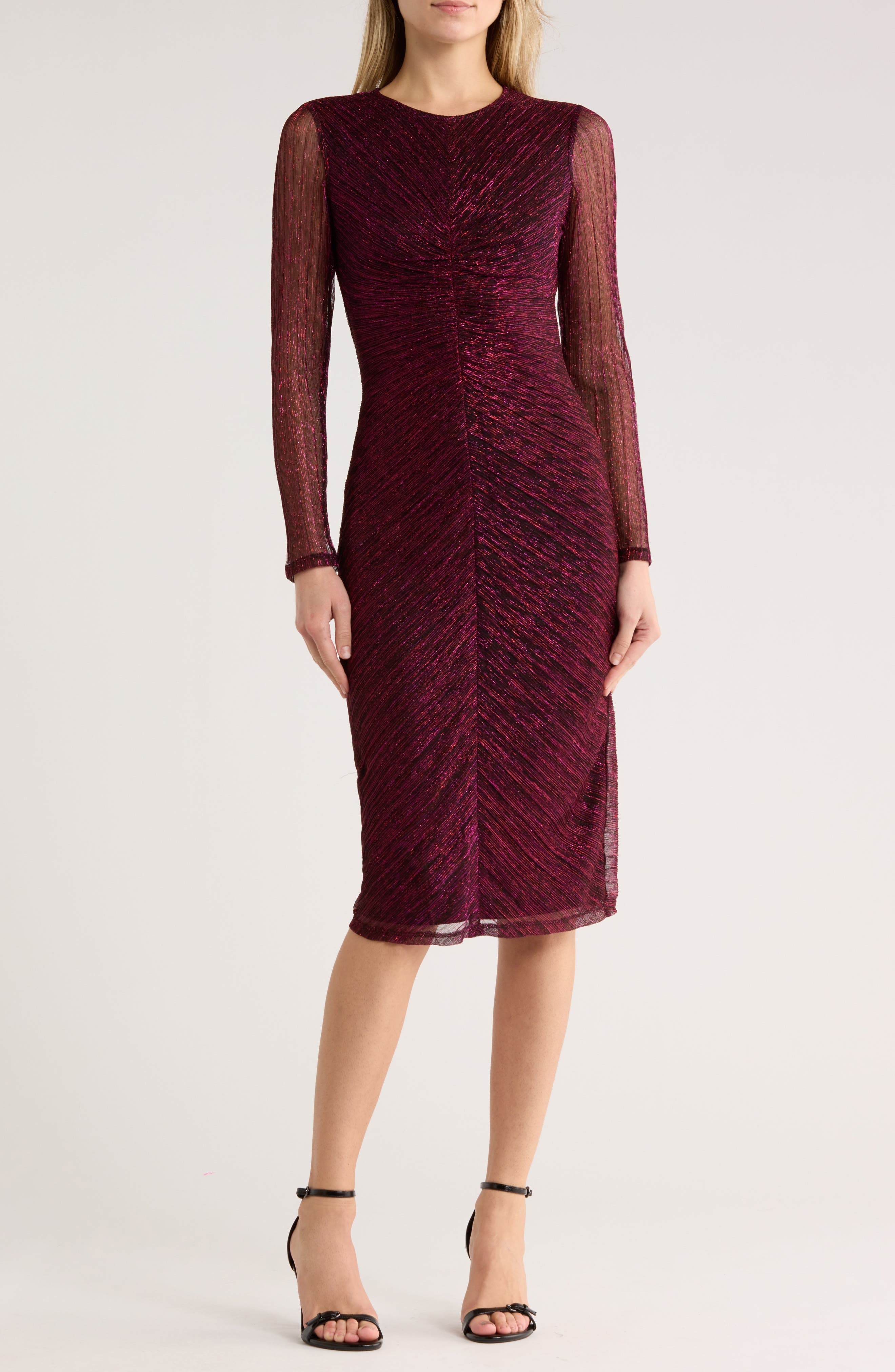 Vince Camuto Metallic Crinkle Cocktail Dress
