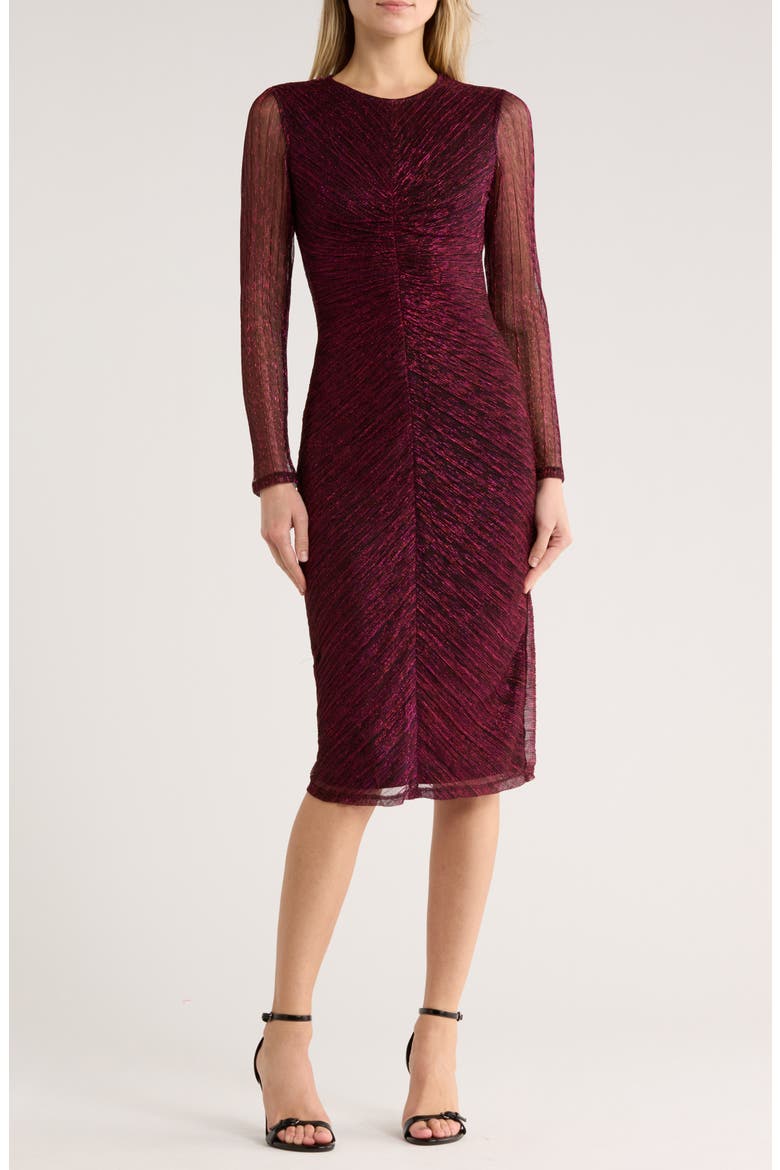 Metallic Crinkle Cocktail Dress, Main, color, PINK BLACK