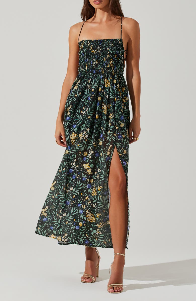 ASTR the Label Stasia Floral Smocked Lace-Up Back Midi Dress, Main, color,