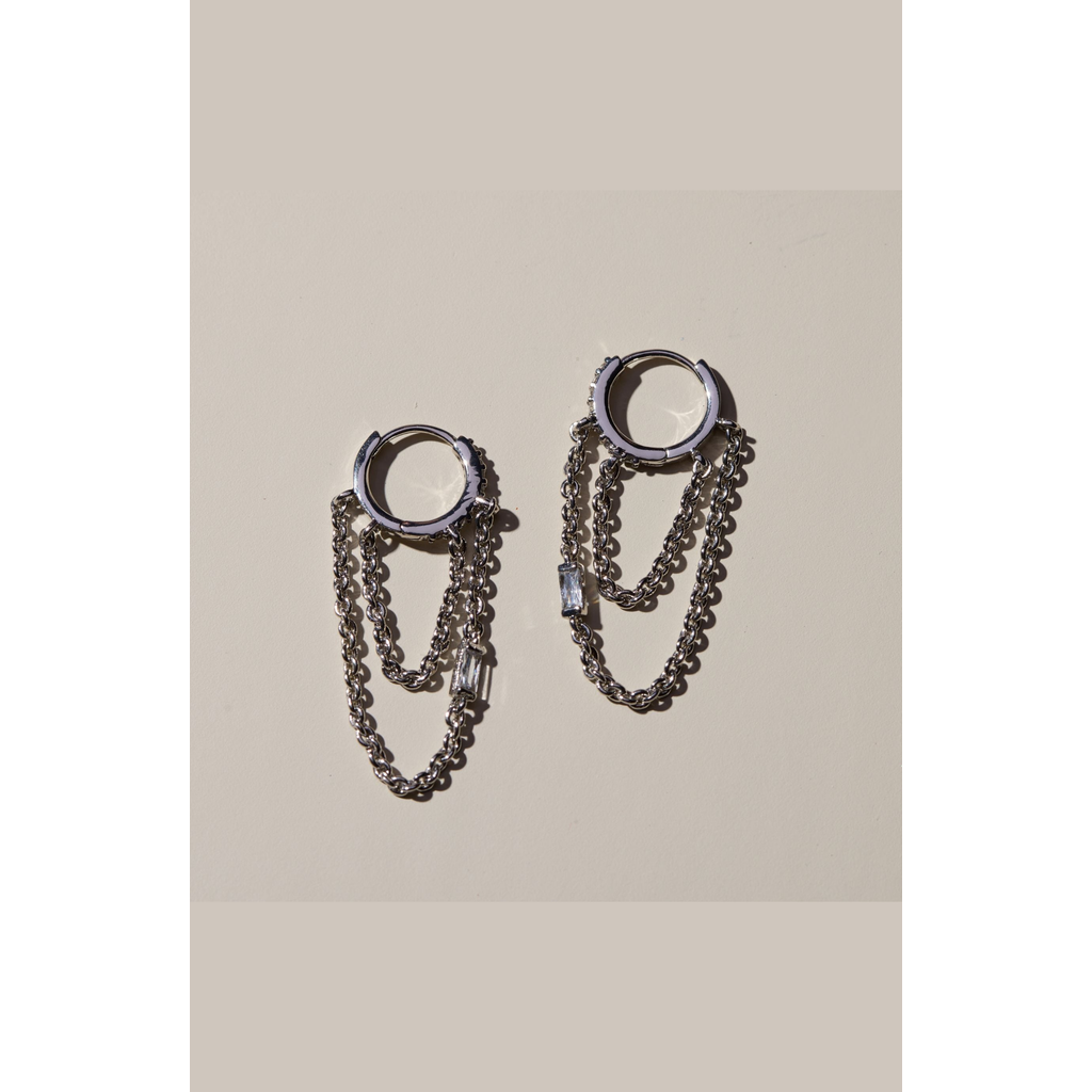 Nickel & Suede Thea Chain Huggies