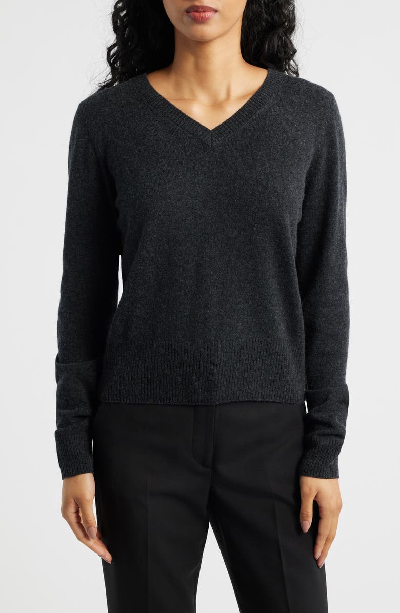 ARTLESS FOREVER Tove V-Neck Wool & Cashmere Sweater, Main, color, Charcoal