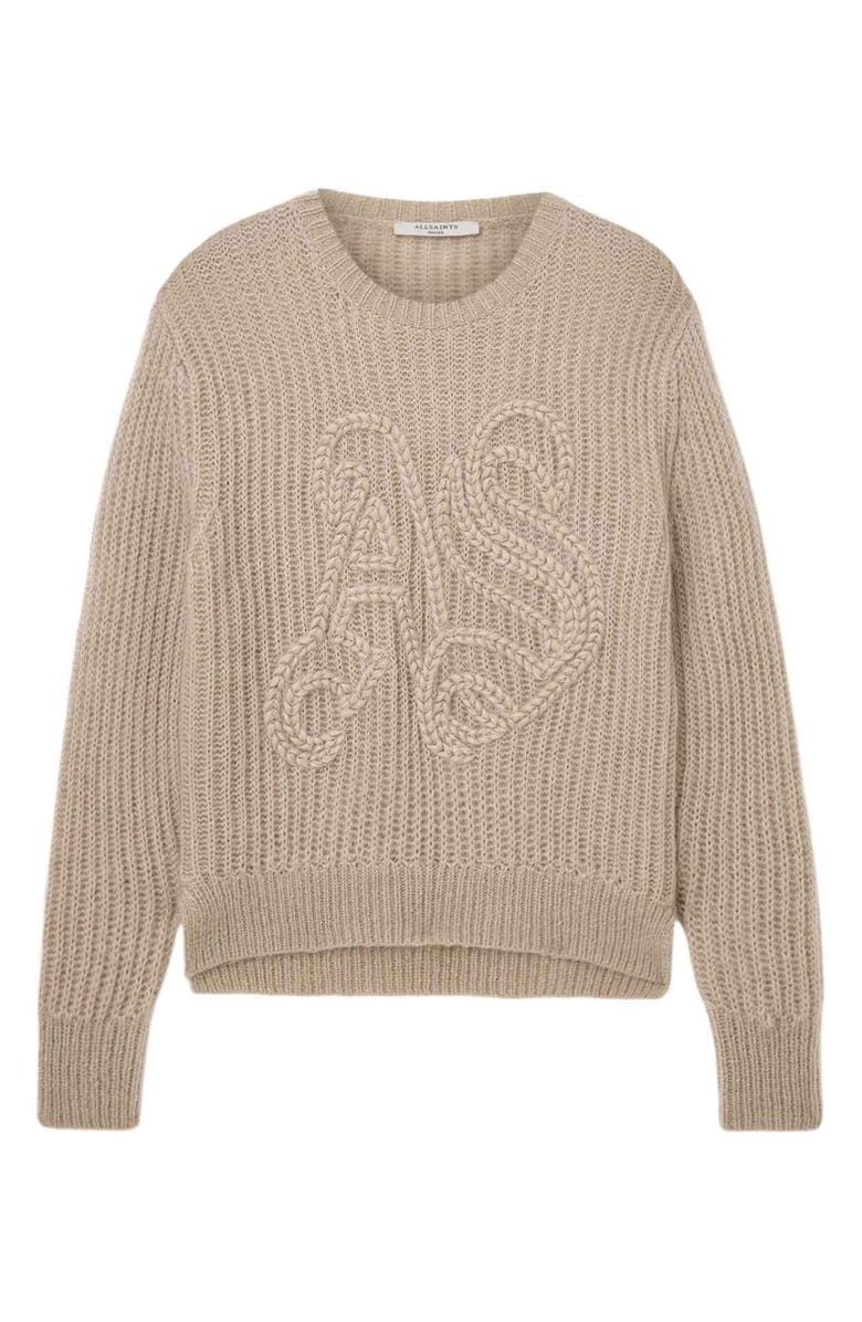 AllSaints Chain Stitch Monogram Mohair & Merino Wool Blend Sweater, Alternate, color, Barley White
