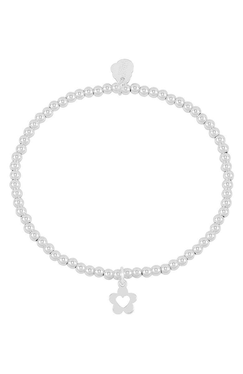 Estella Bartlett Sienna Flower Heart Beaded Stretch Bracelet, Alternate, color, Silver
