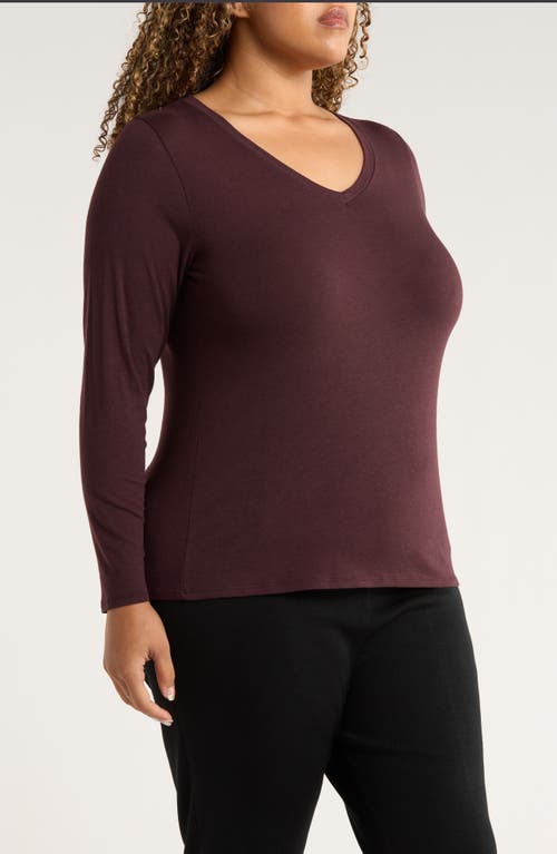Eileen Fisher V-neck Long Sleeve T-shirt In Burgundy