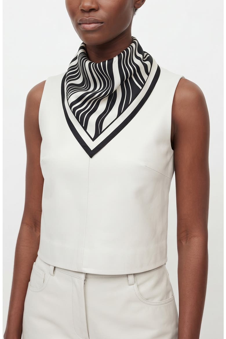 Zebra Wave Triangle Silk Scarf, Alternate, color, Black