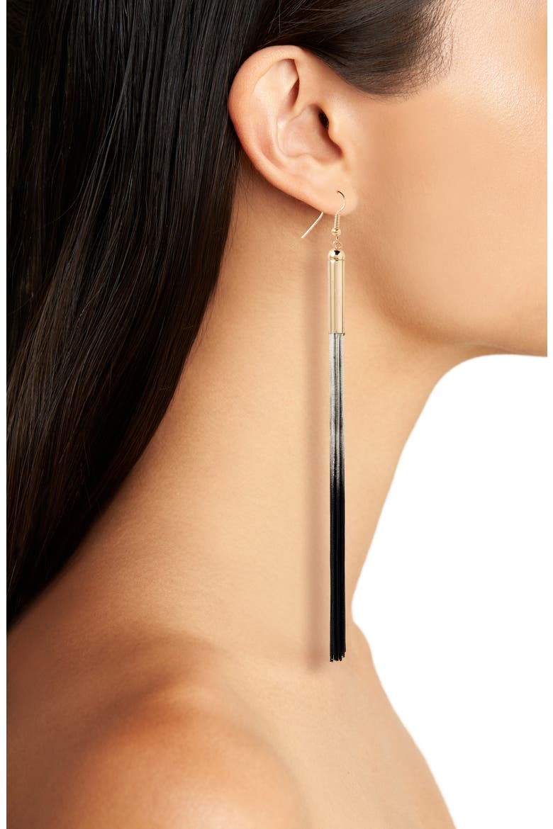 Ombré Chain Tassel Earrings, Alternate, color, BLACK/ SILVER/ GOLD