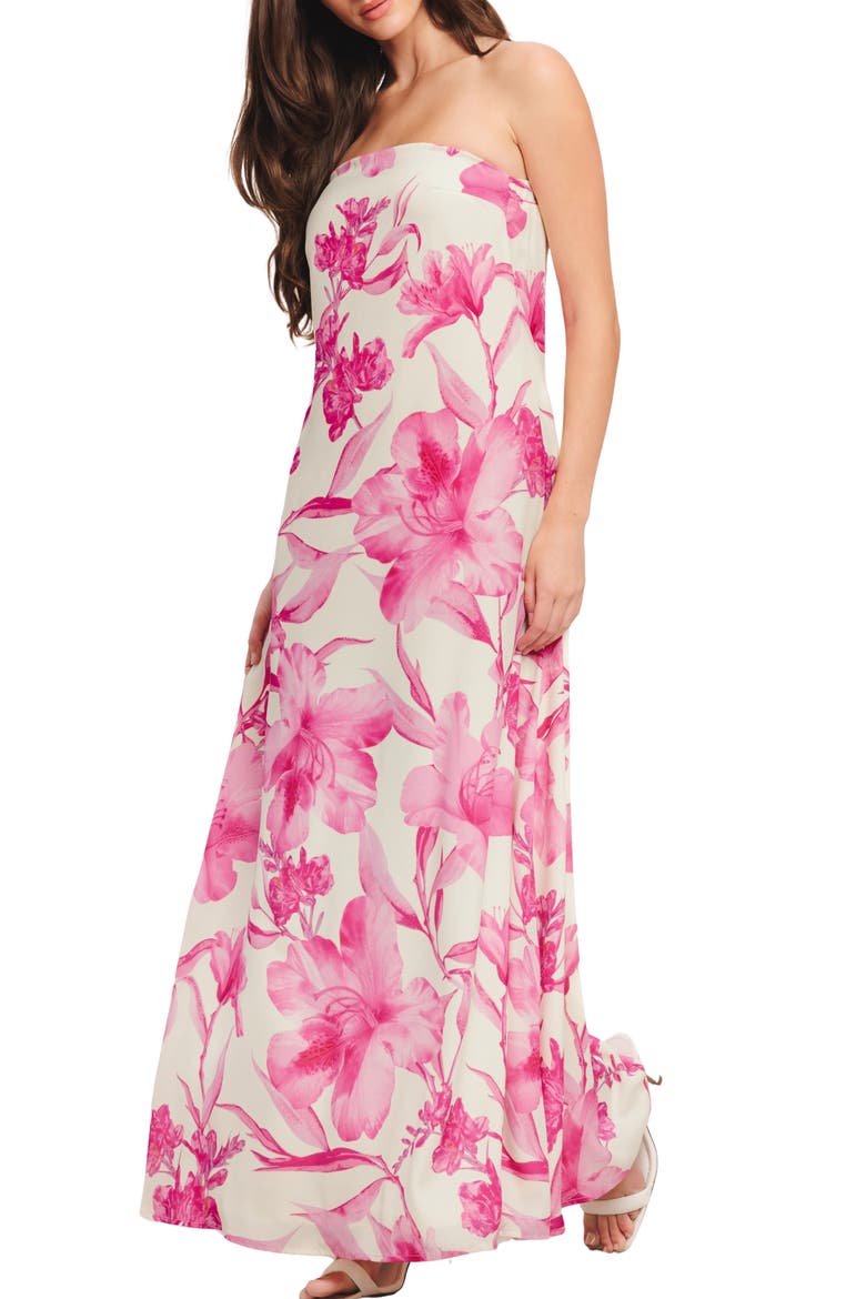 Strapless Floral Maxi Dress, Alternate, color, IVORY PINK