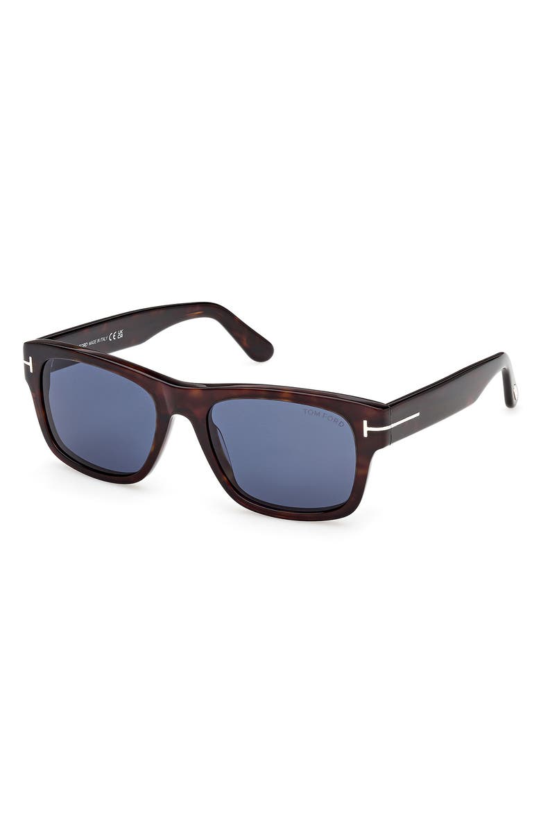 TOM FORD Smith-02 55mm Rectangular Sunglasses, Alternate, color, Classic Havana / Blue Lens