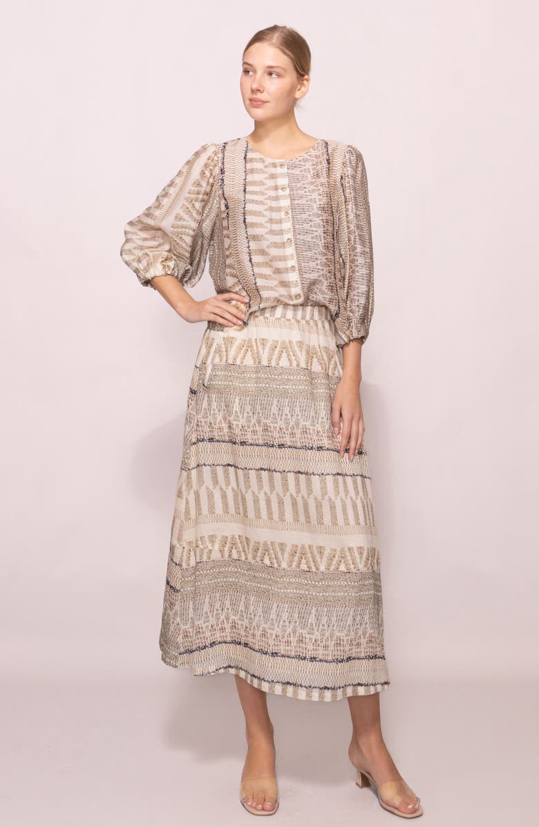 MELLODAY Puff Sleeve Button-Up Shirt, Alternate, color, Blush Multi