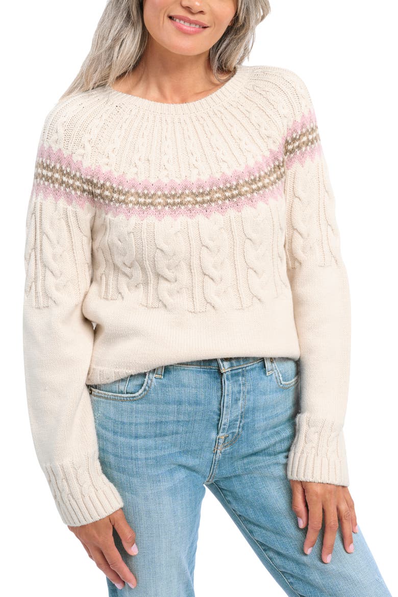 Olga Cotton Blend Cable Knit Sweater, Main, color, WINTER WHTE MULTI