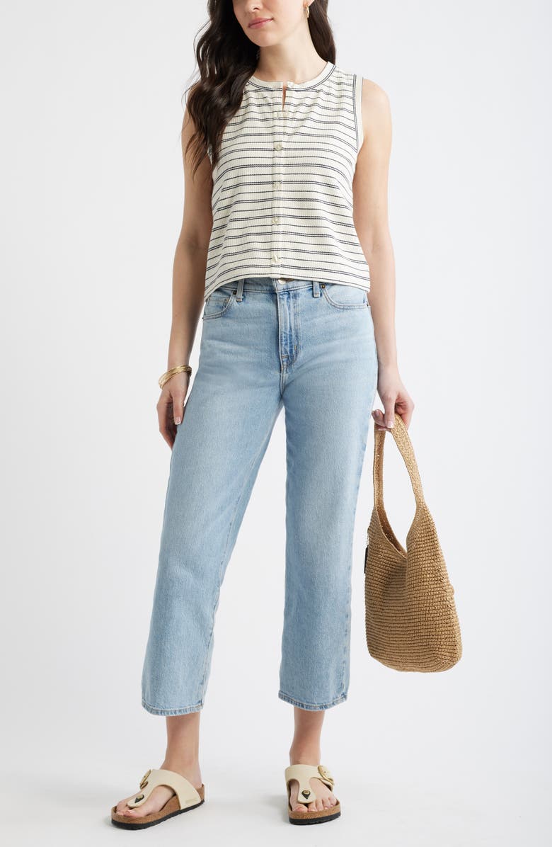 Caslon<sup>®</sup> Stripe Rib Button-Up Top, Alternate, color, Ivory- Navy Stripe