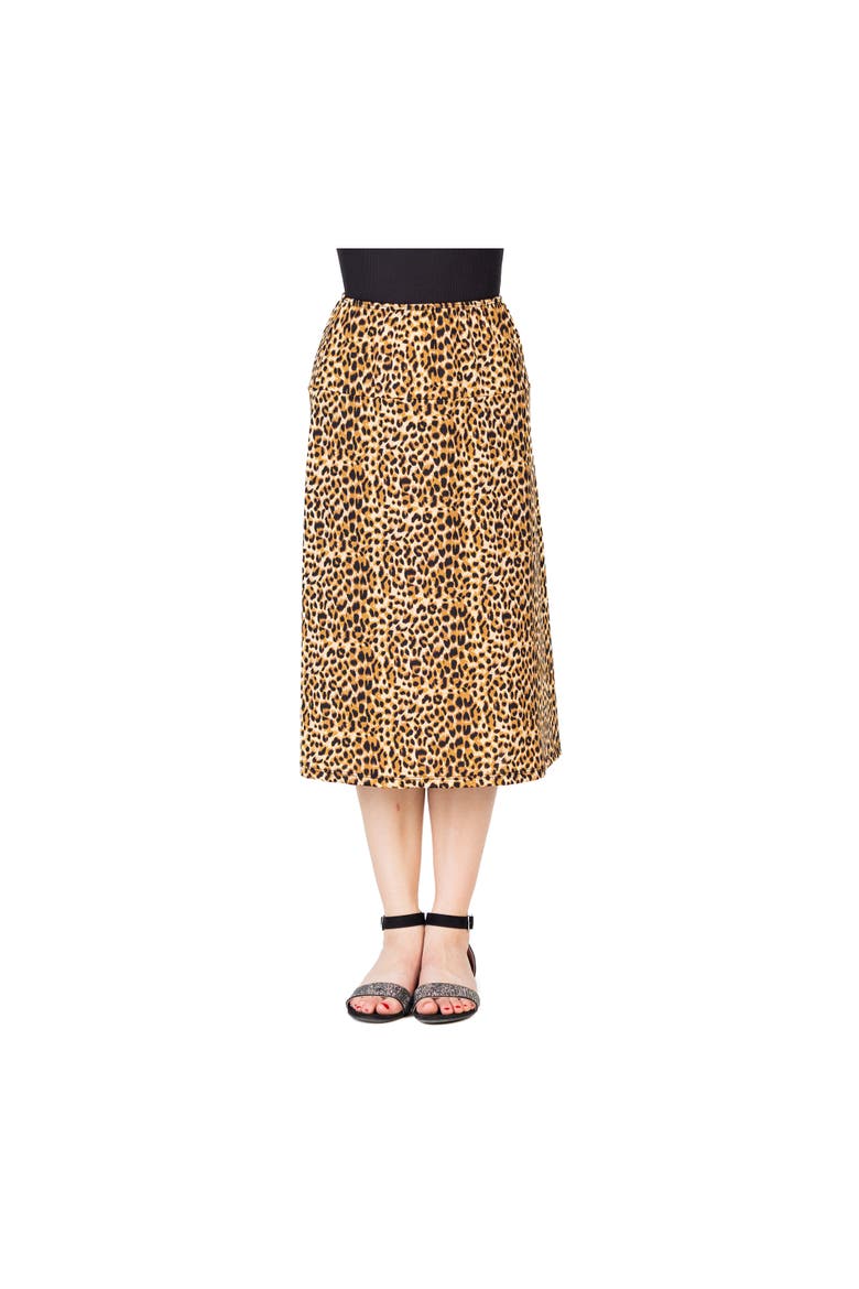 Comfortable Elastic Waistline Knee Length Skirt, Main, color, Brown Multi
