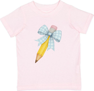 Sweet Wink Blue Plaid Pencil Bow Short Sleeve T-Shirt