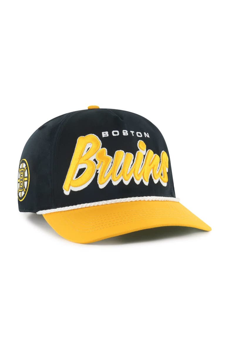 '47 Men's '47 Black/Gold Boston Bruins Dropshadow Rope Hitch Adjustable Hat, Main, color, Black