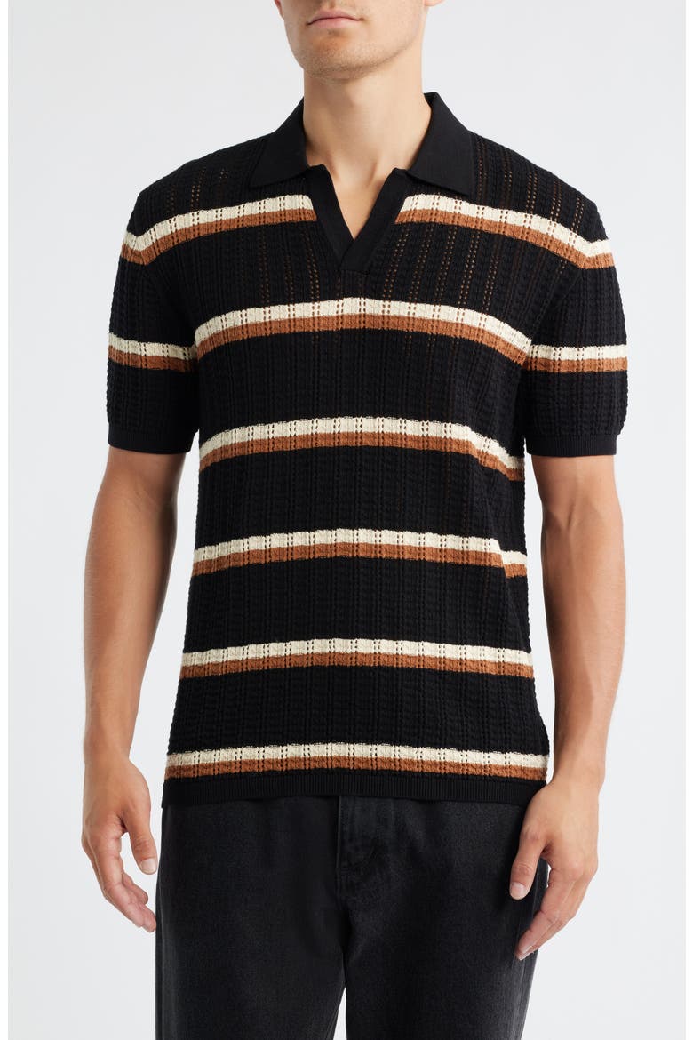 Tessaro Stripe Open Knit Polo, Main, color, BLACK